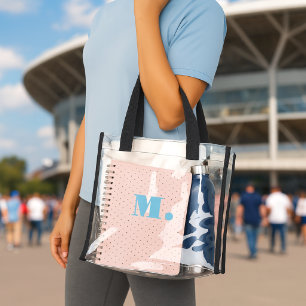 Personalized Sky Blue Monogram Clear Tote Bag