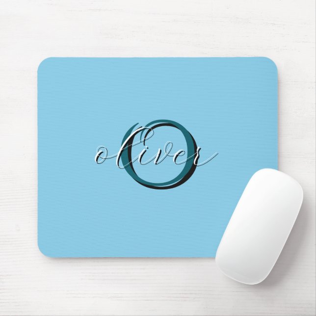 Personalized Sky Blue Monogram Initial and Name Mouse Pad (With Mouse)