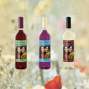 Personalized Sky Blue Photo Friends Forever Wine Label