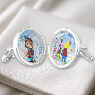 Personalized Sky Blue Text Family Photo Cufflinks