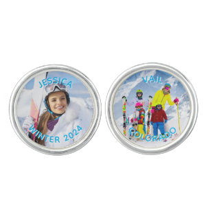 Personalized Sky Blue Text Family Photo Cufflinks