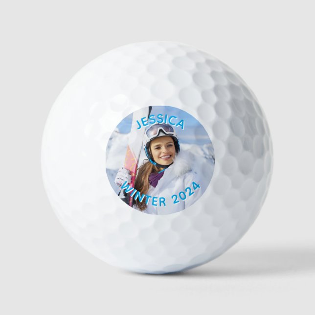 Personalized Sky Blue Text Family Photo Golf Balls (Front)
