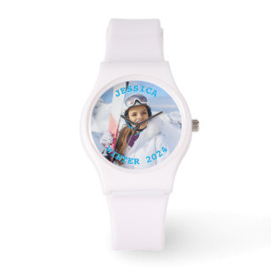 Personalized Sky Blue Text Family Photo Watch