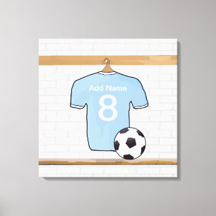 Personalized Sky Blue White Football Soccer Jersey Canvas Print