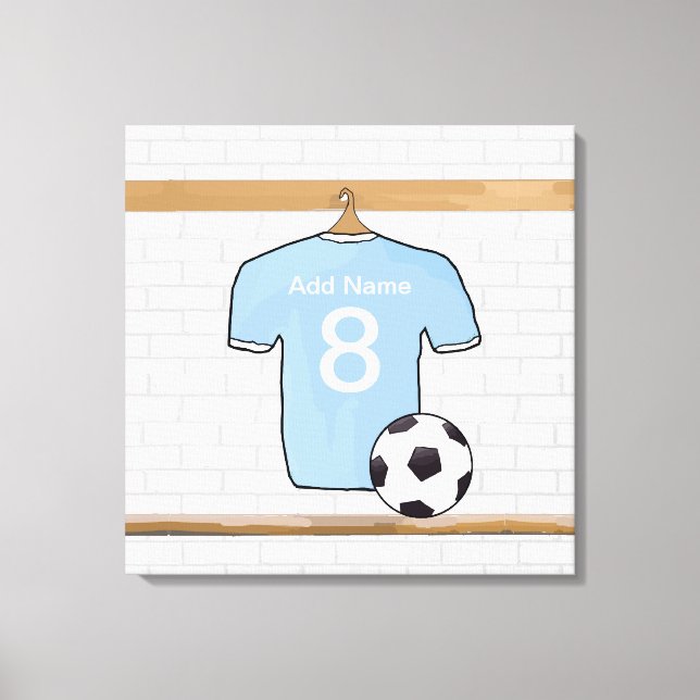 Personalized Sky Blue White Football Soccer Jersey Canvas Print (Front)