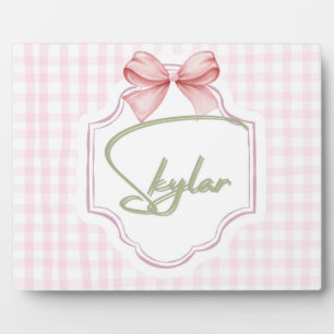 Personalized Skylar Baby Girl Nursery Bow&Gingham Plaque