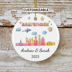 Personalized Skyline Baltimore Ornament, Maryland Ceramic Ornament