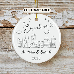 Personalized Skyline Barcelona Ornament, Spain Ceramic Ornament