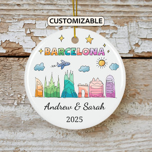 Personalized Skyline Barcelona Ornament, Spain Ceramic Ornament