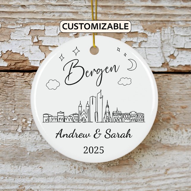 Personalized Skyline Bergen Ornament, Norway Ceramic Ornament (Creator Uploaded)
