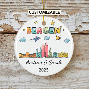 Personalized Skyline Bergen Ornament, Norway Ceramic Ornament