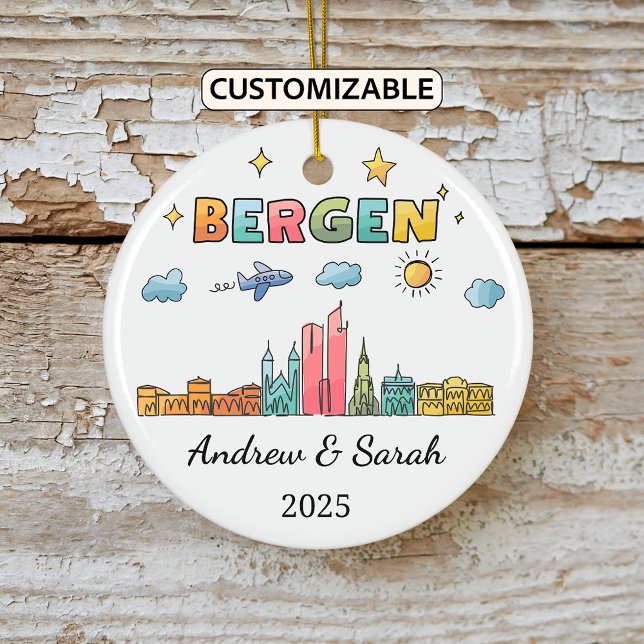 Personalized Skyline Bergen Ornament, Norway Ceramic Ornament (Creator Uploaded)