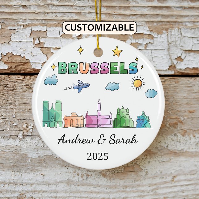 Personalized Skyline Brussels Ornament, Belgium Ceramic Ornament (Creator Uploaded)