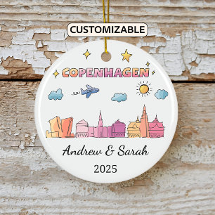 Personalized Skyline Copenhagen Ornament, Denmark Ceramic Ornament