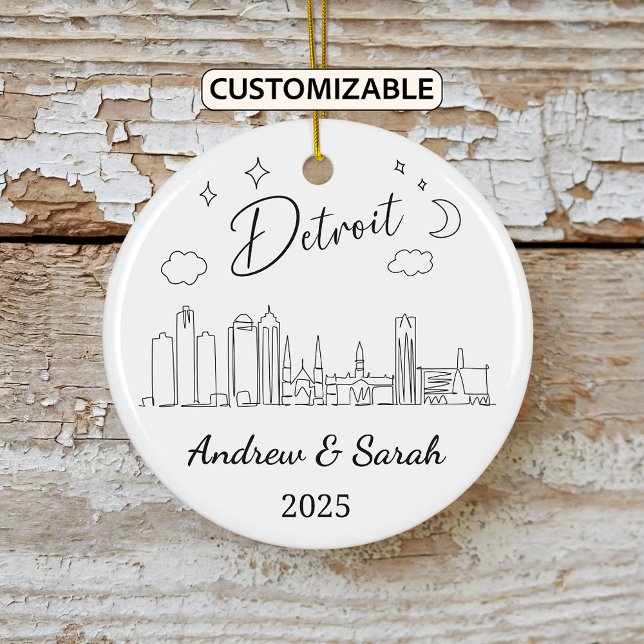 Personalized Skyline Detroit Ornament, Michigan Ceramic Ornament (Creator Uploaded)