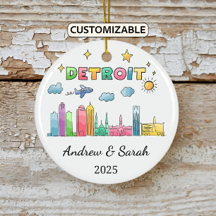 Personalized Skyline Detroit Ornament, Michigan Ceramic Ornament