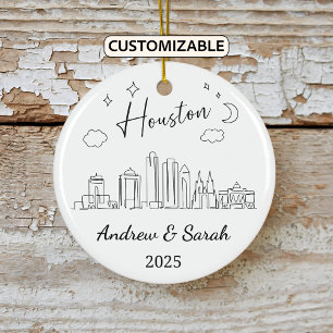 Personalized Skyline Houston Ornament, Texas Ceramic Ornament