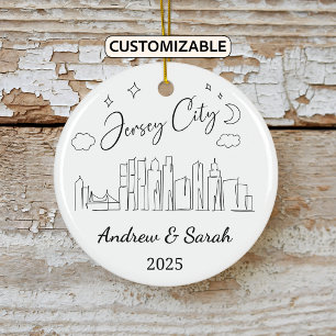 Personalized Skyline Jersey City, New Jersey Ceramic Ornament
