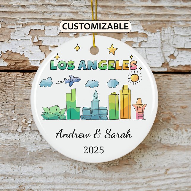 Personalized Skyline Los Angeles, California Ceramic Ornament (Creator Uploaded)