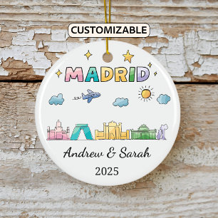 Personalized Skyline Madrid Ornament, Spain Ceramic Ornament