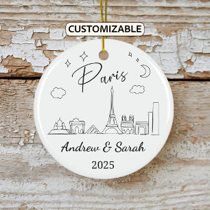 Personalized Skyline Paris Ornament, France Ceramic Ornament