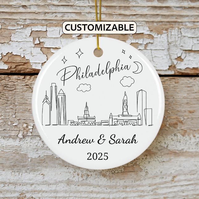 Personalized Skyline Philadelphia, Pennsylvania Ceramic Ornament (Creator Uploaded)