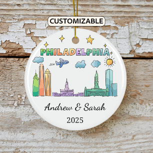 Personalized Skyline Philadelphia, Pennsylvania Ceramic Ornament