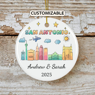 Personalized Skyline San Antonio Ornament, Texas Ceramic Ornament