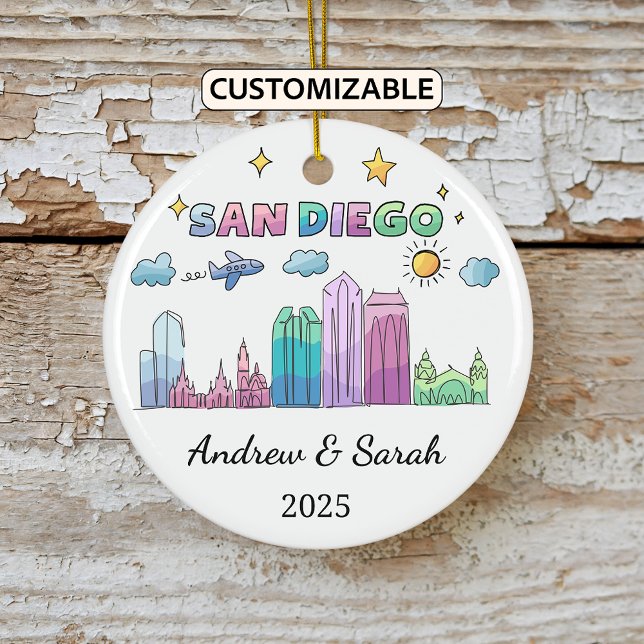 Personalized Skyline San Diego, Californinia Ceramic Ornament (Creator Uploaded)