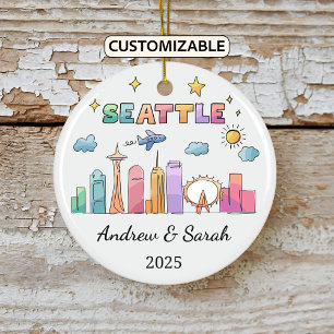 Personalized Skyline Seattle Ornament, Washington Ceramic Ornament