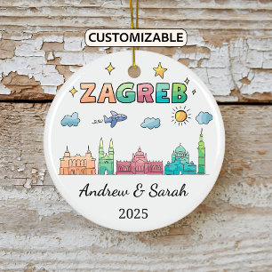 Personalized Skyline Zagreb Ornament, Croatia Ceramic Ornament