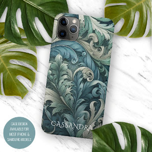 Personalized Slate Blue Teal Green Paisley Art iPhone 11 Pro Max Case
