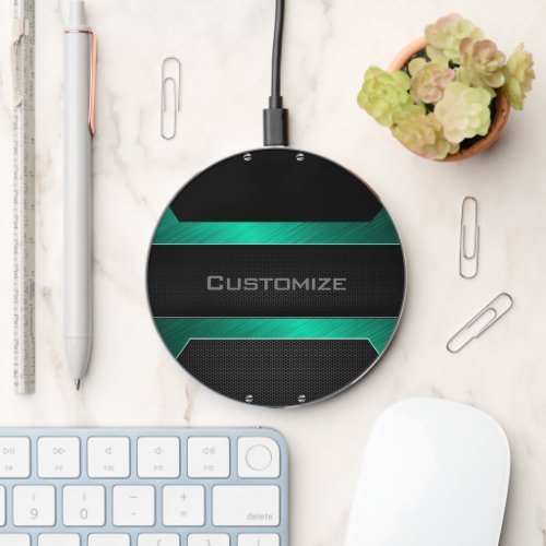 Personalized Sleek Green Metal Wireless Charger