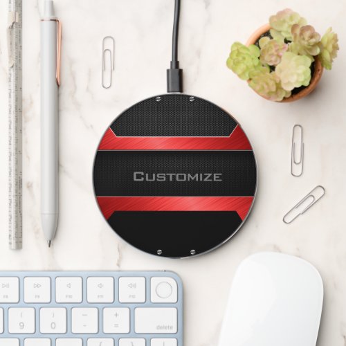 Personalized Sleek Red Metal  Wireless Charger