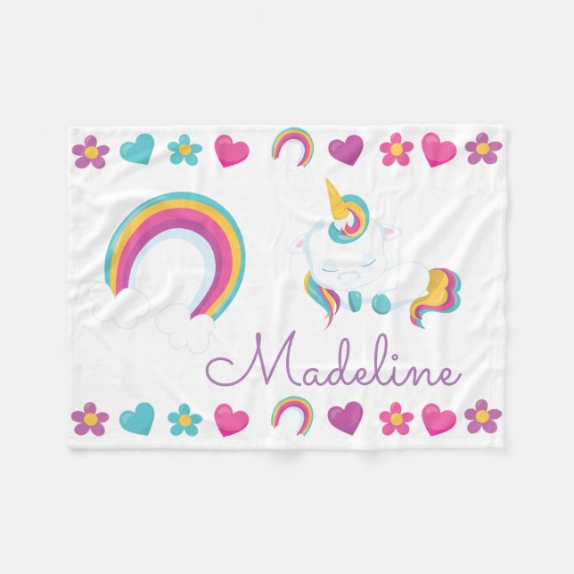 Personalized Sleeping Baby Unicorn Fleece Blanket (Front (Horizontal))