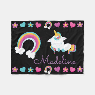 Personalized Sleeping Baby Unicorn & Rainbow Fleece Blanket