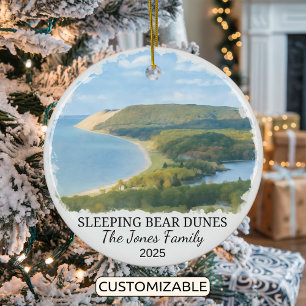 Personalized Sleeping Bear Dunes Ornament, Michiga Ceramic Ornament
