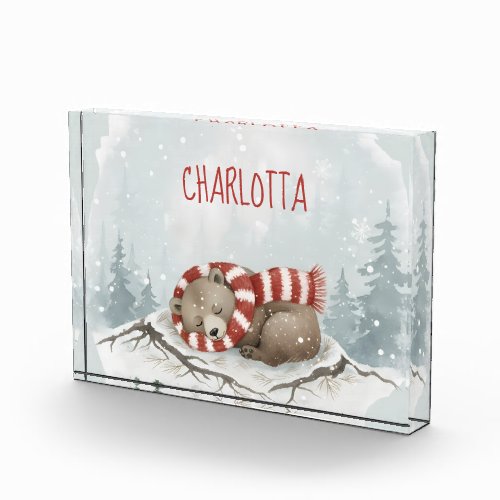Personalized Sleeping Bear Photo Block, Custom Nam