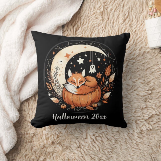 Personalized Sleeping Fox with Cute Ghost Throw Pillow (Blanket)