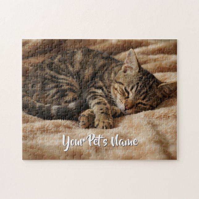 Personalized Sleeping Kitten Cute Custom Cat Lover Jigsaw Puzzle (Horizontal)