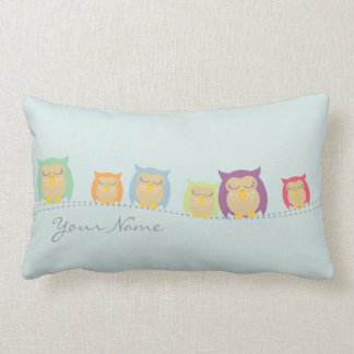 Personalized Sleeping Owls Pillow - Blue