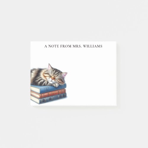 Personalized Sleeping Tabby Cat and Books Post_it Notes
