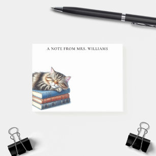 Personalized Sleeping Tabby Cat and Books Post-it Notes