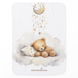 Personalized Sleeping Teddy Bear Nursery Baby Blanket