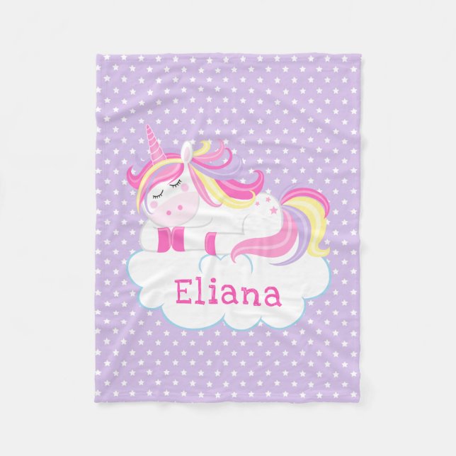 Personalized Sleeping Unicorn Kids Fleece Throw (Front)