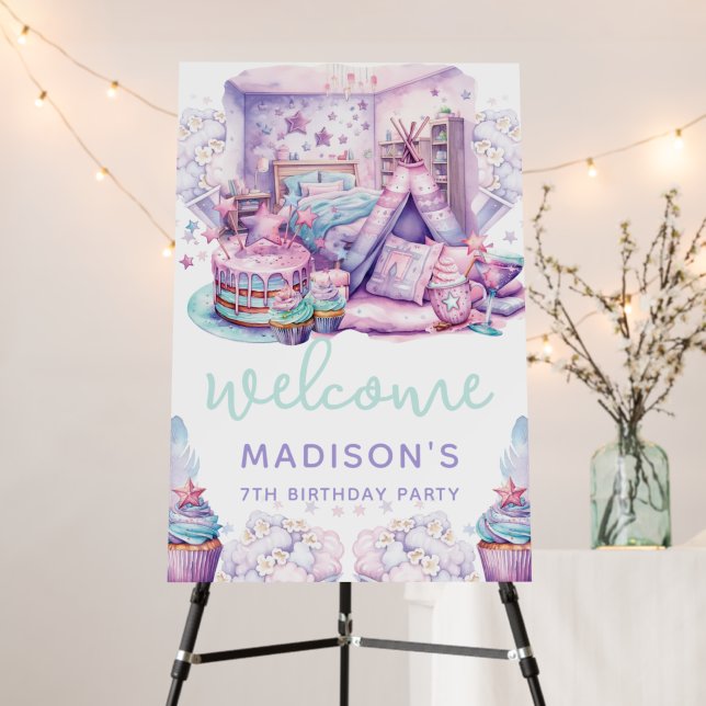 Personalized Sleepover Girl Birthday Party Foam Board (In Situ (Stand))