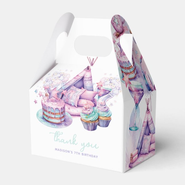 Personalized Sleepover Girl Birthday Party Pastel  Favor Boxes (Front Side)