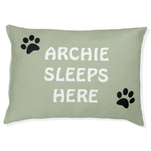 Personalized "Sleeps Here" Sage Green Dog Bed