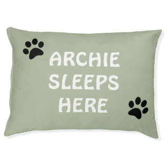 Personalized "Sleeps Here" Sage Green Dog Bed