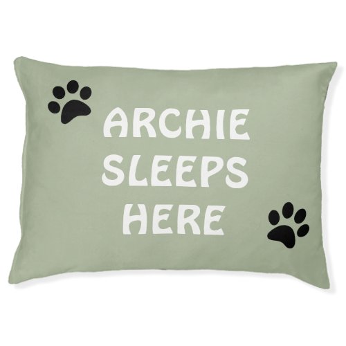 Personalized Sleeps Here Sage Green Dog Bed